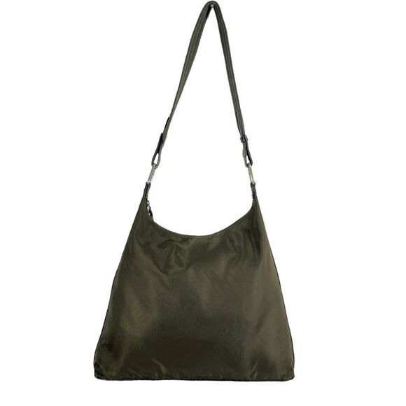 Prada Women's Olive Green Black Nylon Leather Trim Hobo Shoulder Bag Medium - Picture 7 of 13